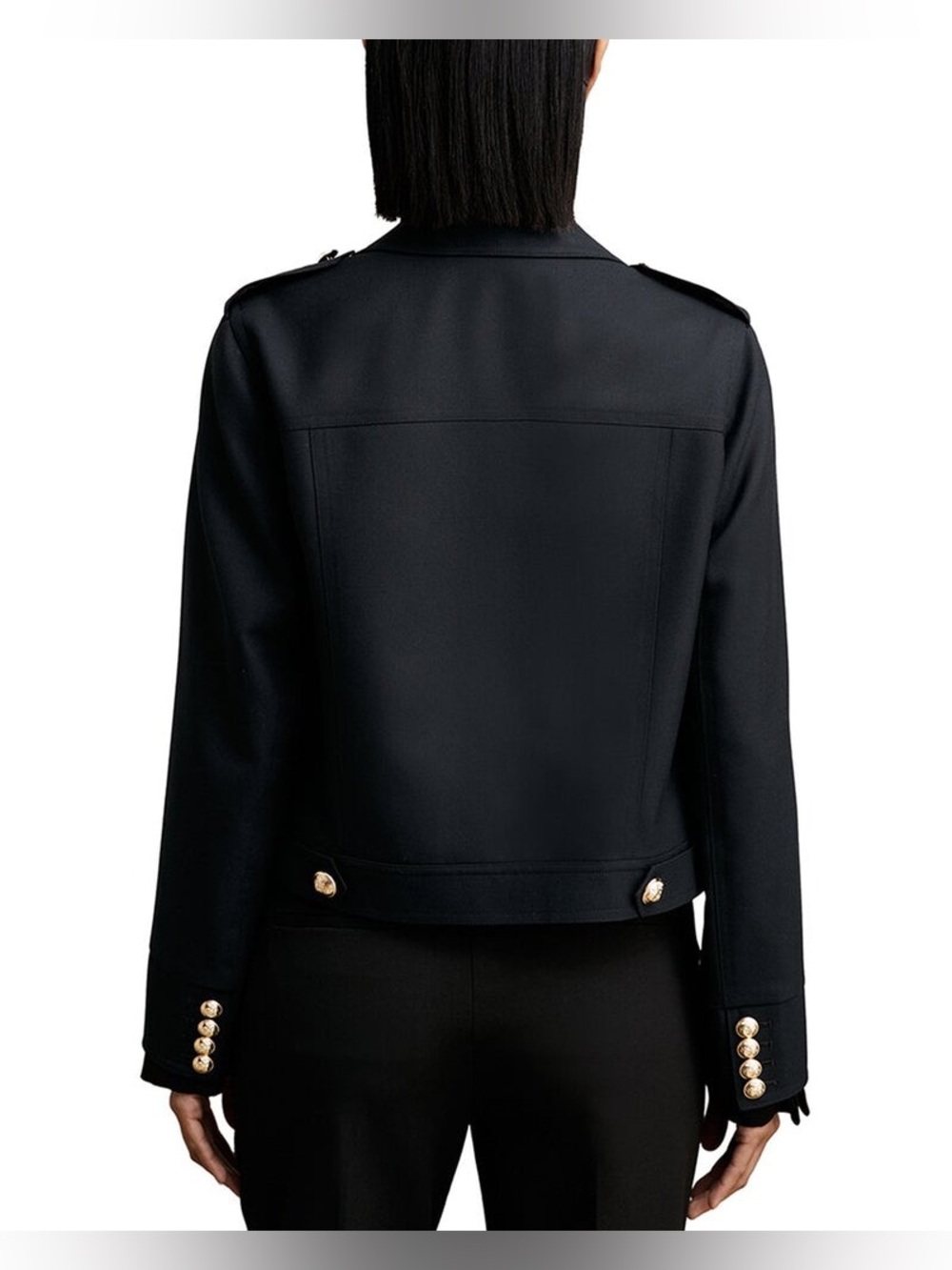 REISS Black Military Cropped Jacket Gold Crest Buttons Size 8 NWOT - Picture 2 of 10